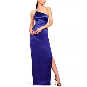 Aidan by Aidan Mattox Satin Dress One Shoulder Cutout Maxi Gown Royal Blue 2